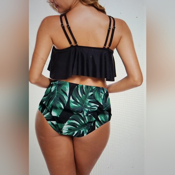 NWT HIGH WAISTED RUFFLE FLOUNCE DOUBLE STRAP TOP 2 PIECE SWIM BATHING SU… - Picture 2 of 11